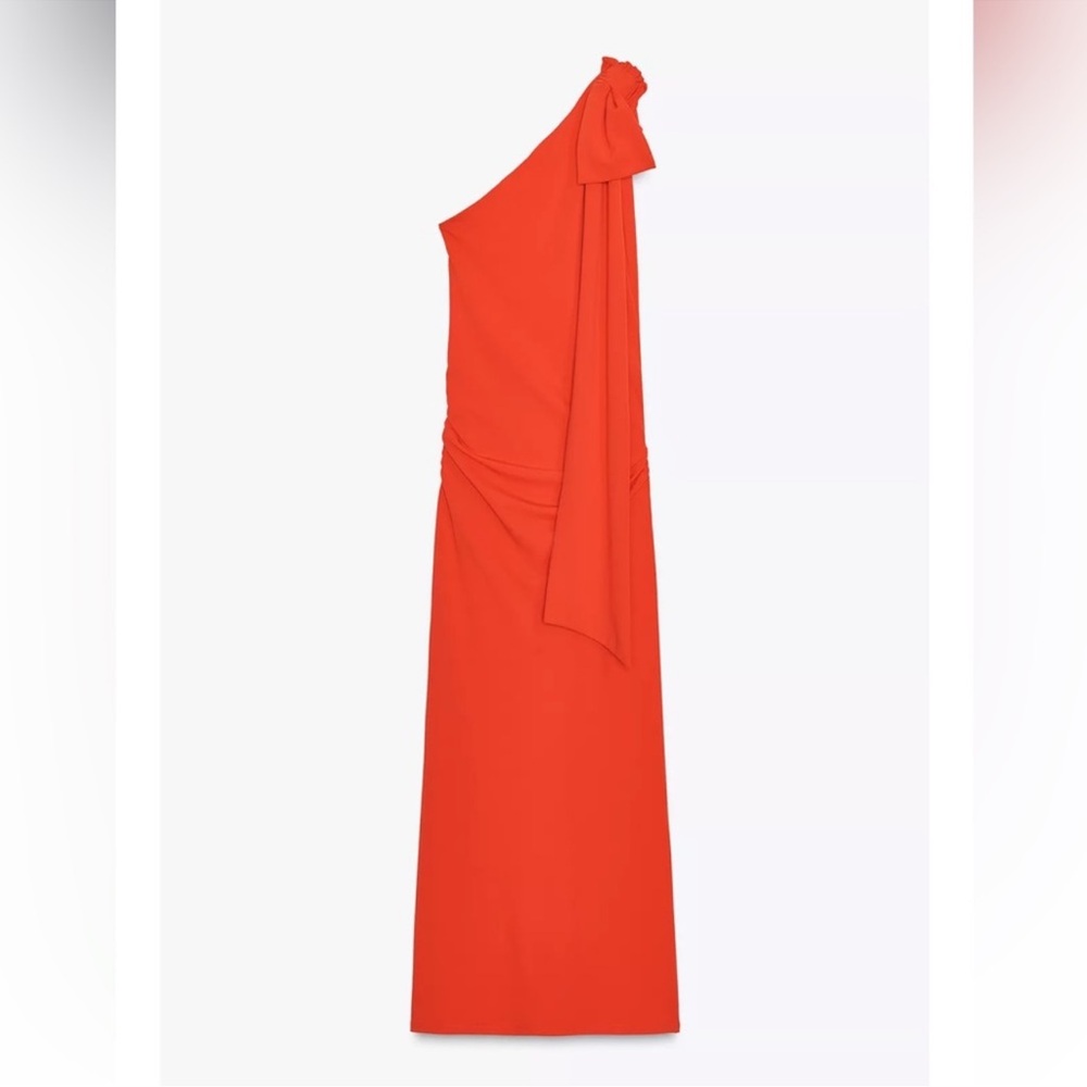 ZARA Coral Open Back One-Shoulder Maxi Dress. M NWT - Picture 4 of 11